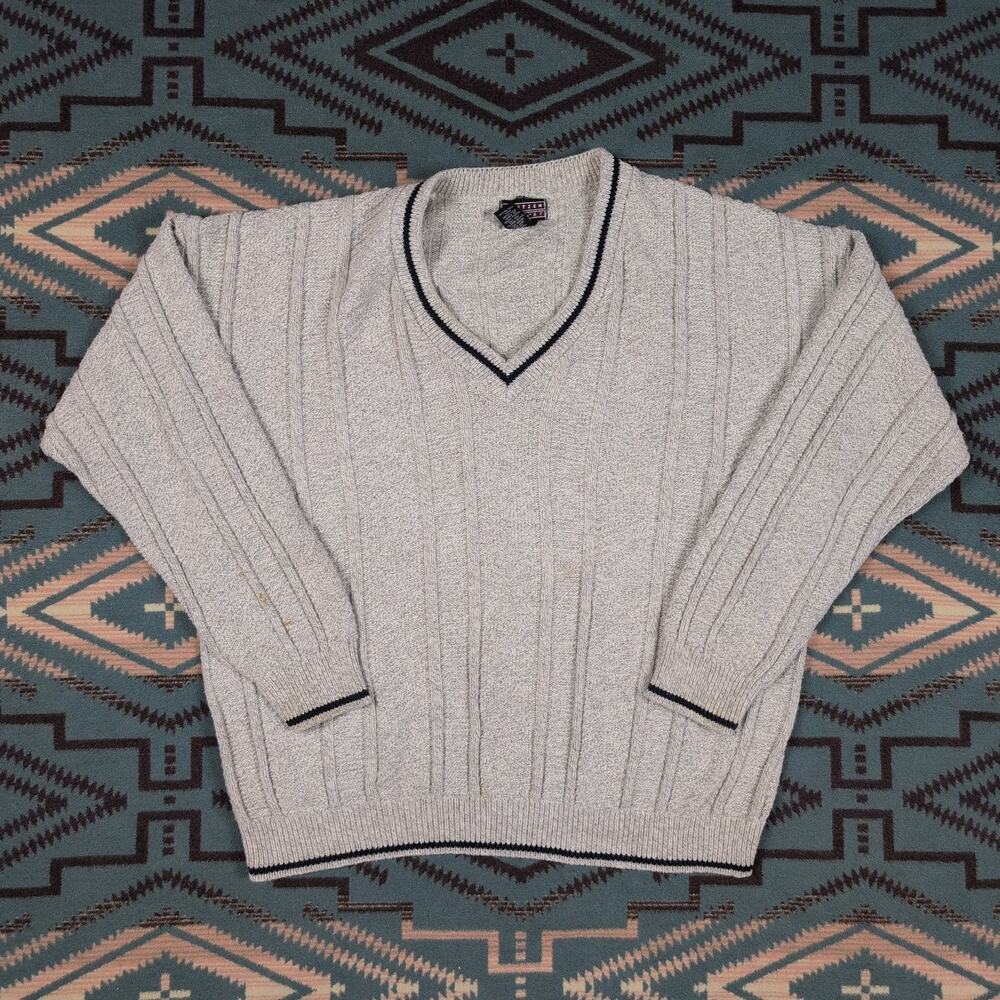 Jantzen Mens Large/XL Cream V Neck Knit Sweater Golf Preppy Grandpa Vintage USA